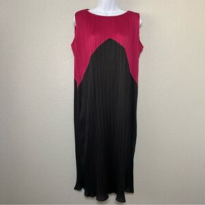 Vintage 20s Style Art Deco Artsy Pink Black Colorblock Pleated Midi Dress 13/14
